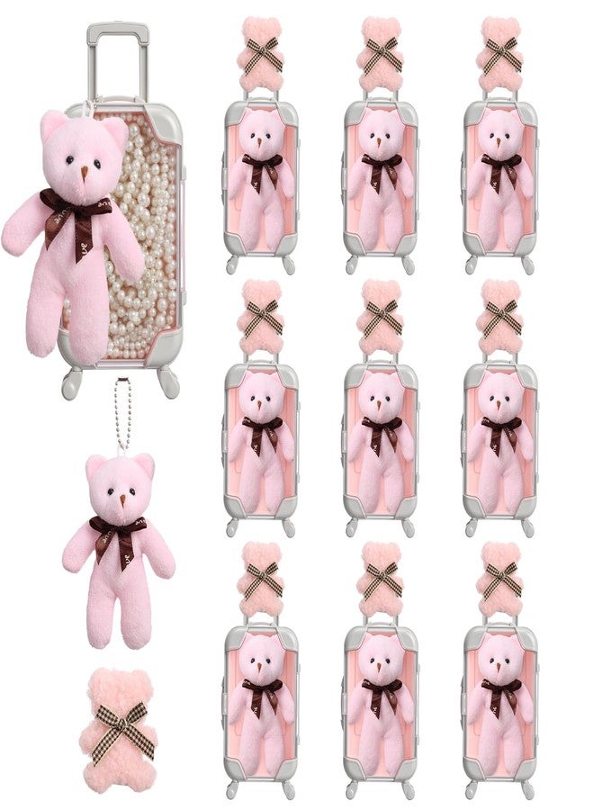 كينينج علبة تخزين صغيرة فارغة على شكل حقيبة سفر من كينينج، 30 قطعة، شفافة، علبة حلوى للسفر، حقيبة سفر مع سلسلة مفاتيح على شكل دب، دبوس شعر، هدايا للفتيات والسيدات، هدايا حفلات الزفاف وأعياد الميلاد وحفلات توديع العزوبية، هدايا سفر (صغير، وردي) - Image 1